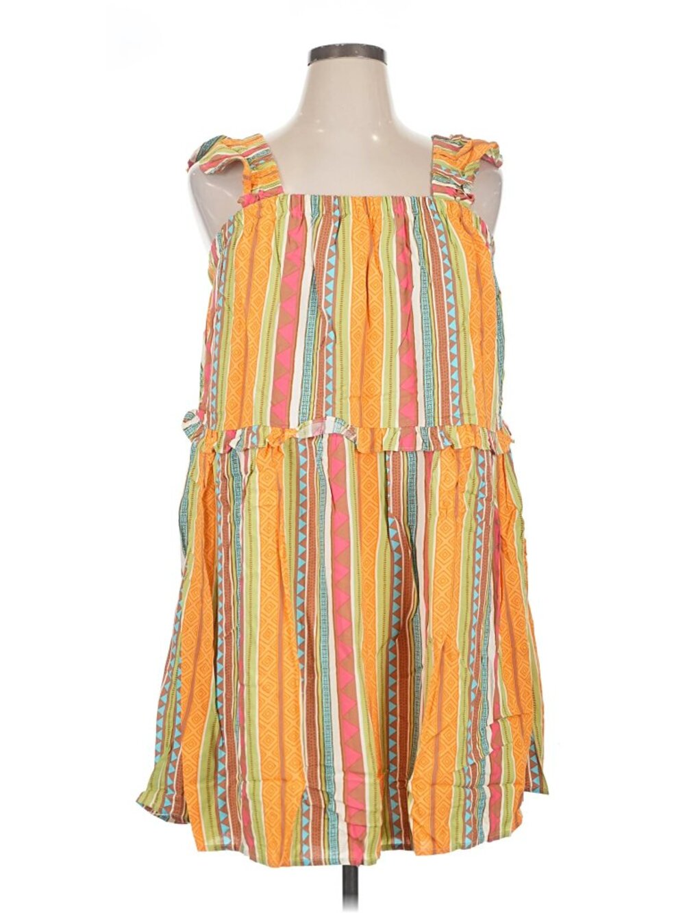 Summery Savanna Jane Boho Striped Sundress with Ruffled Straps, size 1X
